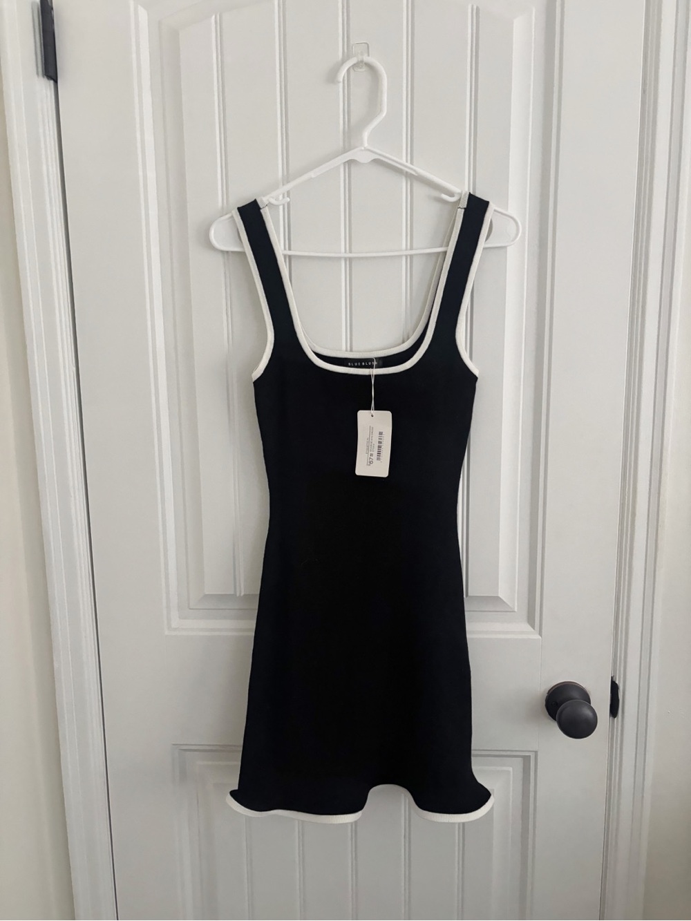 NWT Blue Blush Black Mini Dress with White Ruffle Hem